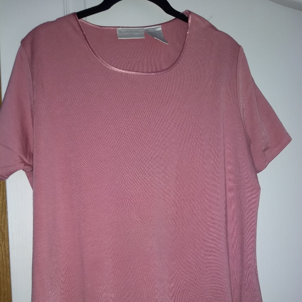 Worthington satin-trimmed tee, rose pink, PXL NWOT